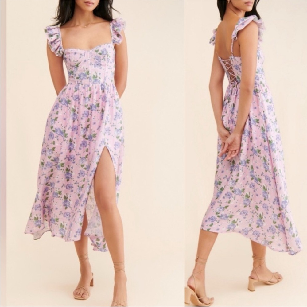 New ASTR Free People Wedelia Floral Print Bustier Lace Up‎ Midi Dress Size Large